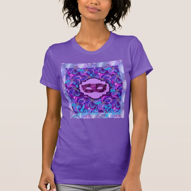 T-shirt Mardi Gras Plumes Masque bleu & violet femmes (Devant)