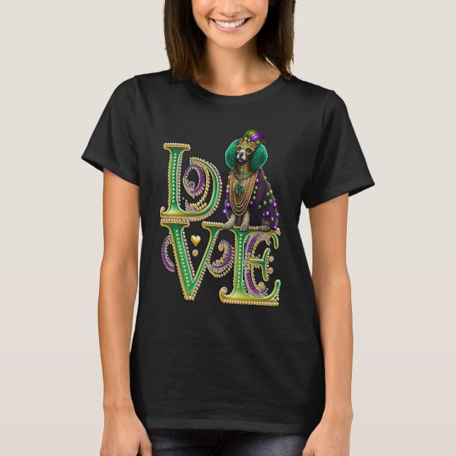 T-shirt Mardi Gras Poodle Word LOVE Masquerade (Devant)