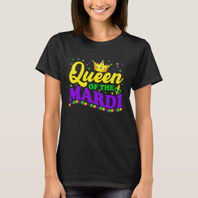 T-shirt Mardi Gras Queen Crow  Mardi Gras Beads Carnival O (Devant)