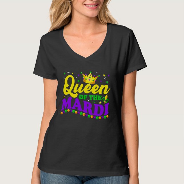 T-shirt Mardi Gras Queen Crow  Mardi Gras Beads Carnival O (Devant)