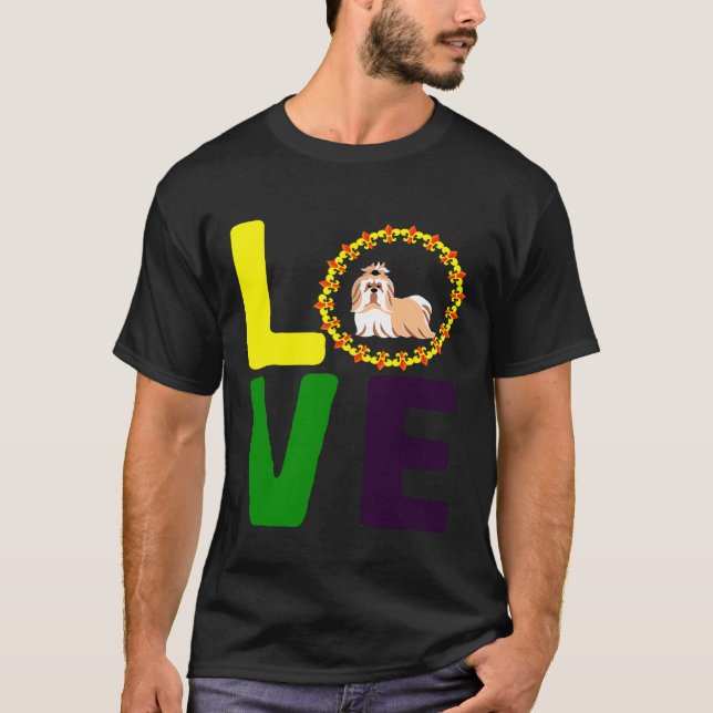 T-shirt Mardi Gras Shih Tzu Chien Maman Papa Aime Fleur De (Devant)