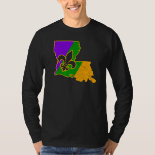 T-shirt Mardi Gras Shirt Fleur De Lis Louisiane Carte Nouv