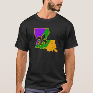 T-shirt Mardi Gras Shirt Fleur De Lis Louisiane Carte Nouv