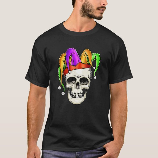 T-shirt Mardi Gras Skeleton Jester Joker Carnival Me (Devant)