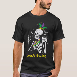 T-shirt Mardi Gras Skeleton perles Bling Funny Outfit Homm