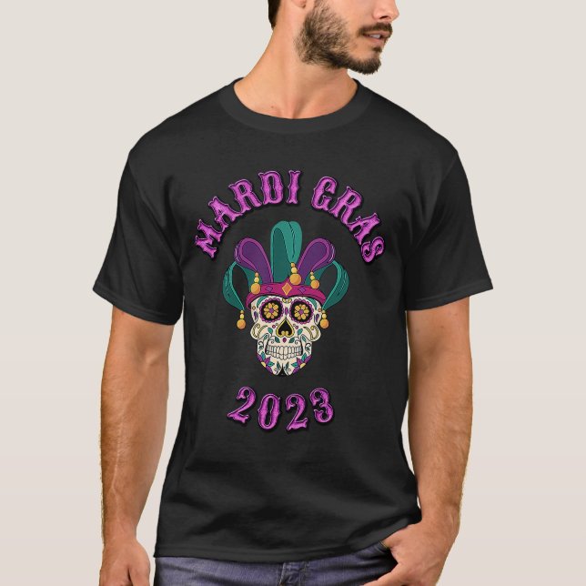 T-SHIRT MARDI GRAS SKULL MASK NEW ORLEANS 2023 FESTIVAL (Devant)