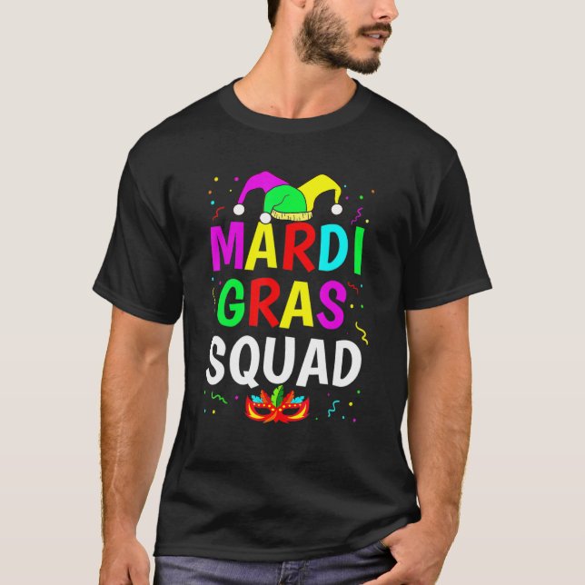 T-shirt Mardi Gras Squad Men Women Funny Mask Festival Par (Devant)
