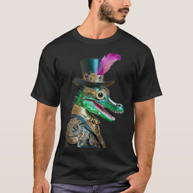 T-shirt Mardi Gras Steampunk Party Animal Alligator (Devant)