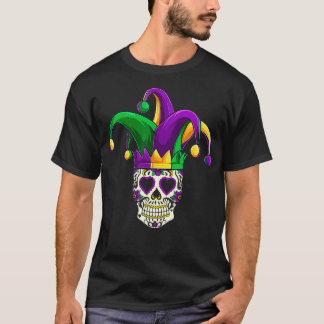 T-shirt Mardi Gras Sugar Skull Jester Costume , Women Man 