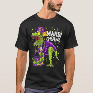 T-shirt Mardi Gras T Rex Dinosaures perles Drum Funny 2022