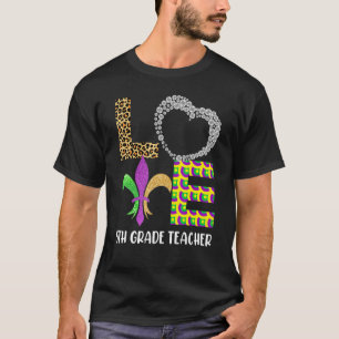 T-shirt Mardi Gras Teacher de 5e année perles de masque Fe