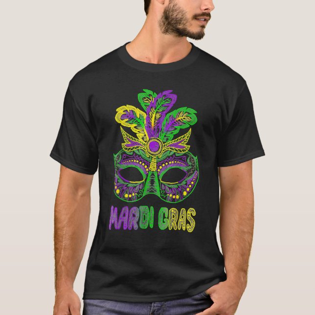 T-shirt Mardi Gras Yall Carnival Mask Beads Costume New Or (Devant)