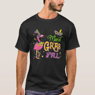 T-shirt Mardi Gras Y'all Flamant rose perles Masque Mardi