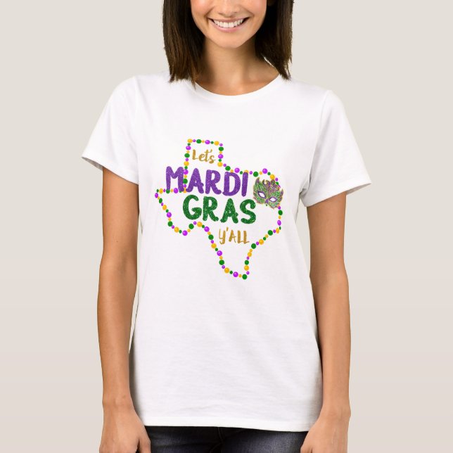 T-shirt Mardi Gras Y'all Galveston Fun Cute Beads et Mask (Devant)