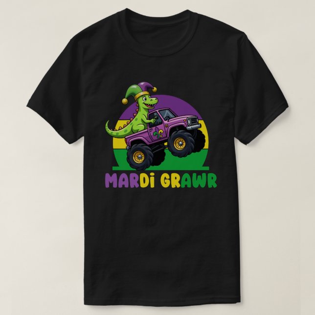 T-shirt Mardi Grawr Monster Camion Dinosaur Mardi Gras (Design devant)