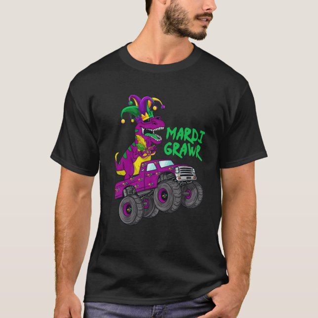 T-shirt Mardi Grawr Rex Dino Monster Truck Kids Mardi Gras (Devant)