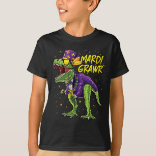 T-shirt Mardi Grawr T-rex Dinosaur Dino Mardi Gras Enfants