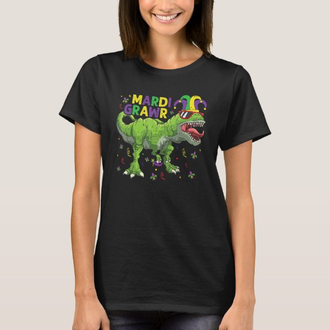 T-shirt Mardi Grawr T Rex Dinosaur Mardi Gras Perle (Devant)