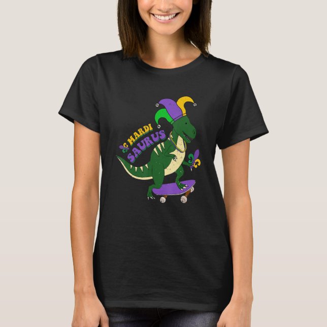 T-shirt Mardi Saurus Retro Ski Rex Mardi Gras Fleur (Devant)