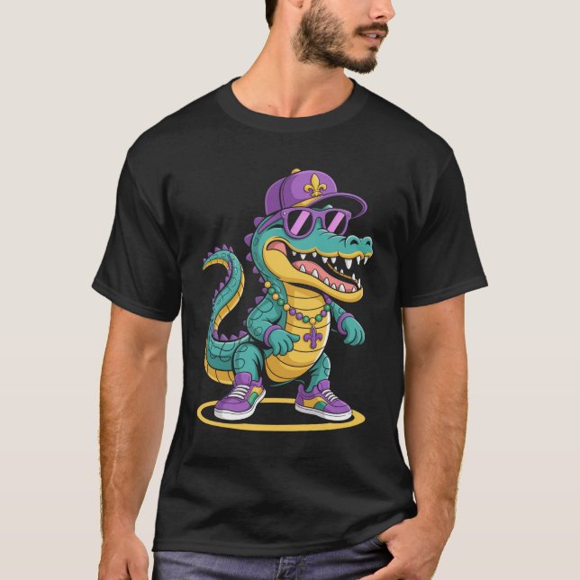 T-shirt Mardigator Mardi Gras Alligator (Devant)
