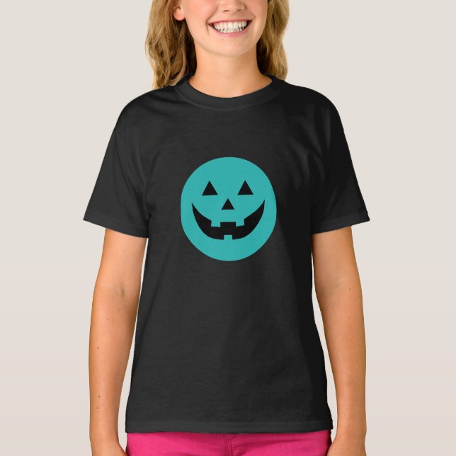 T-shirt Mare turquoise Jack-o'-lantern citrouille face Hal (Devant)