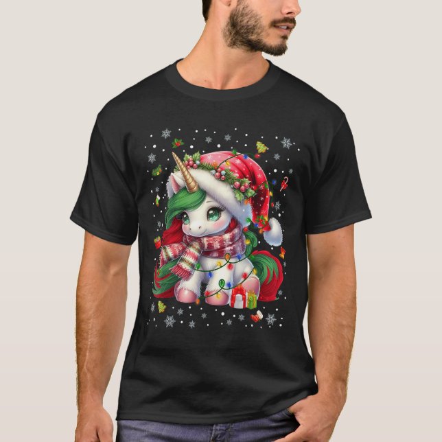 T-shirt Mare Unicorrn Santa Hat Pyjamas Noël Noël Noël Noë (Devant)