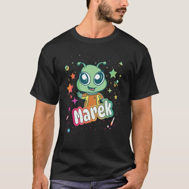 T-shirt MAREK - Nom du garçon mignon avec un Alien mignon (Devant)