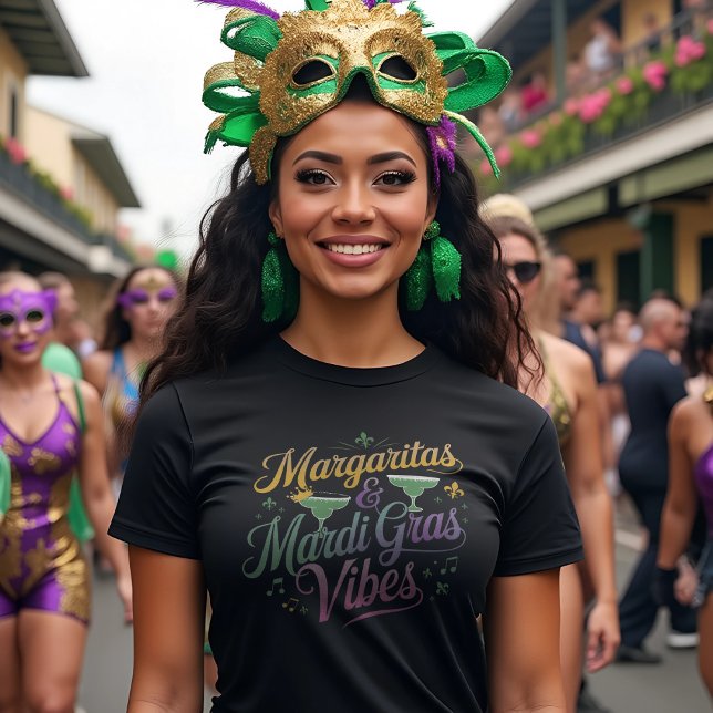 T-shirt Margaritas et Mardi Gras Vibes (Margaritas & Mardi Gras Vibes T-Shirt, Casual Tee, Party Shirt, Spring Celebration Top, Gift for Mar)