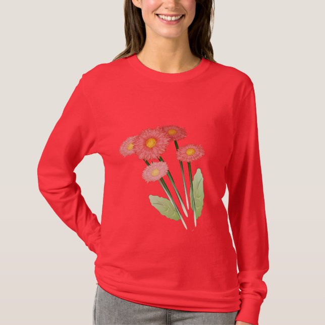 T-shirt marguerite rouge et rose (Devant)