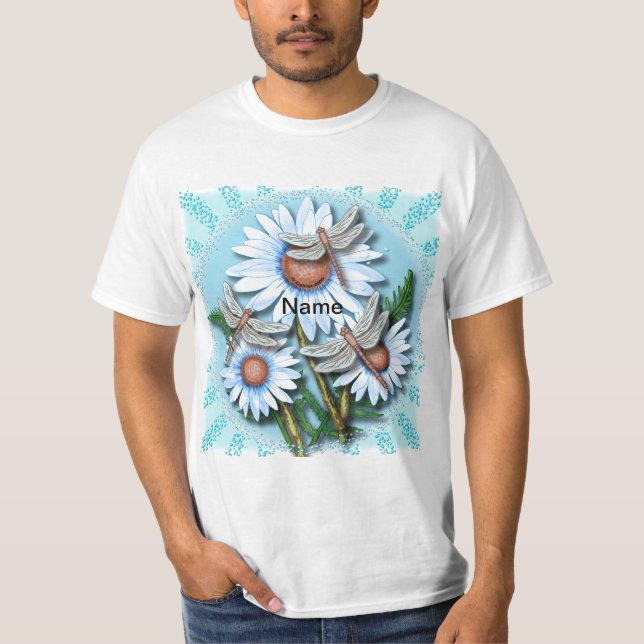 T-shirt Marguerites bleues libellules  (Devant)