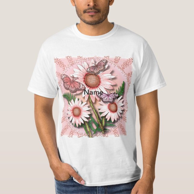 T-shirt Marguerites roses papillon  (Devant)