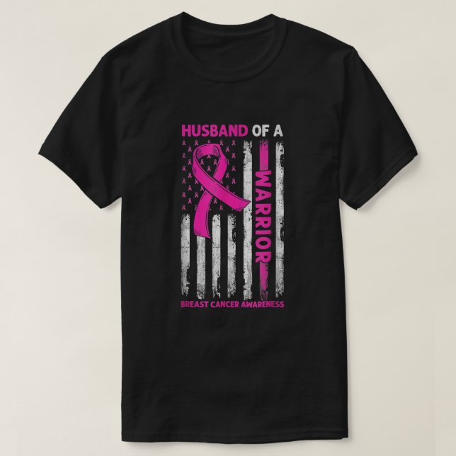 T-shirt Mari D'Un Guerrier Drapeau Américain Cancer Du Sei (Design devant)