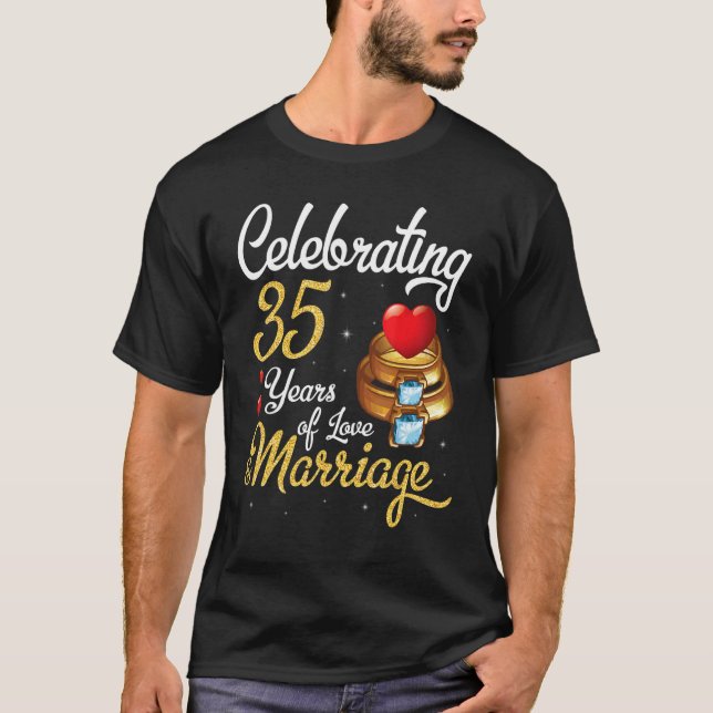 T-shirt Mari Et Femme Fêtant 35 Ans De Mariage D'Amour (Devant)