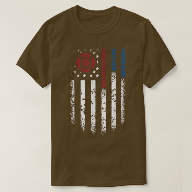T-shirt Mari homme père pompier drapeau USA patriotique (Design devant)