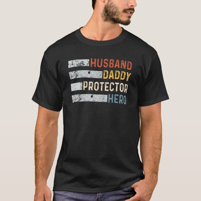 T-shirt Mari Papa Protecteur Héros Drapeau États-Unis Fête (Devant)
