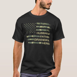 T-shirt Mari Père Grand-père Héros Camo Vintage Américain
