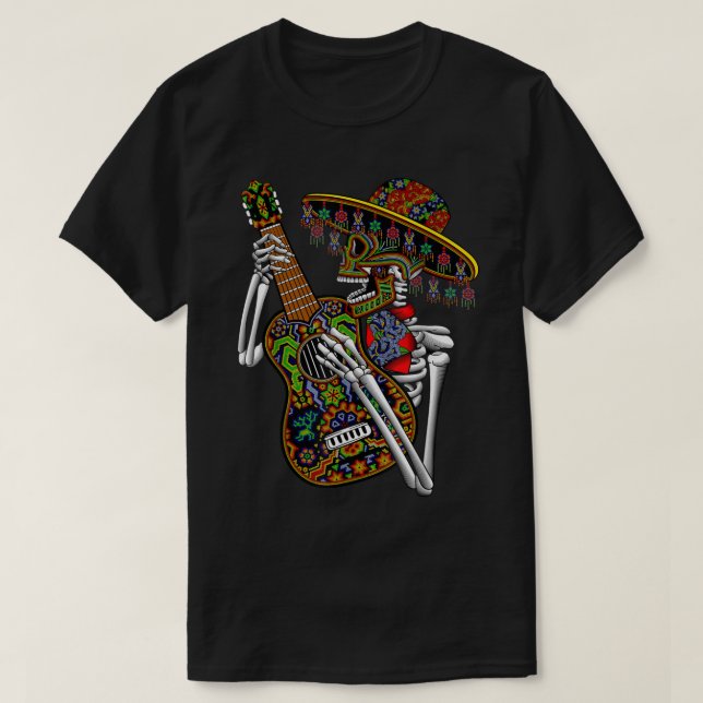 T-shirt Mariachi Skeleton Jouer Guitare Jour Des Morts (Design devant)
