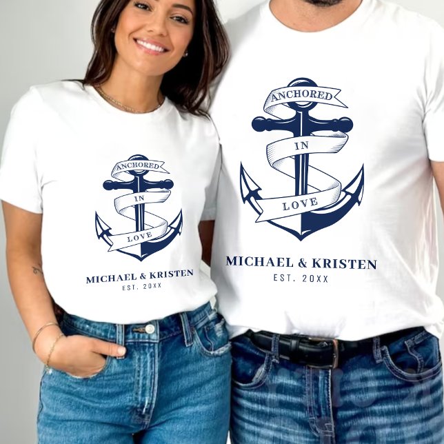 T-shirt Mariage ancré dans l'amour, Ancre nautique blanche (Anchored in Love White Nautical Anchor Wedding T-Shirt
)