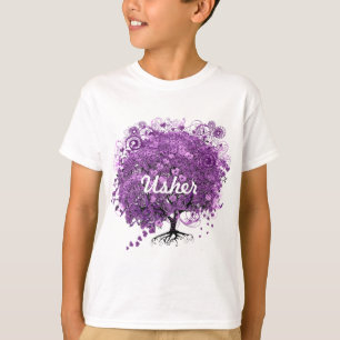T-shirt Mariage Arbre à Feuille de Coeur Violet de la Forê