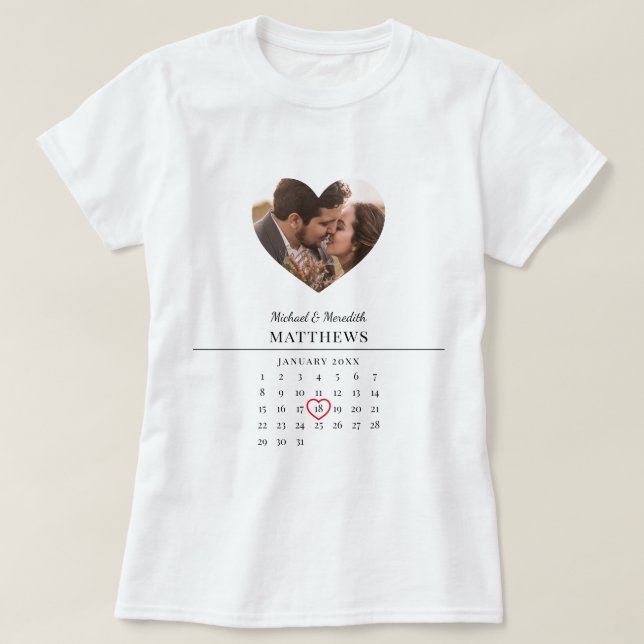 T-shirt Mariage blanc moderne Calendrier des nouvelles mau (Design devant)