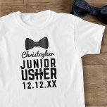 T-shirt mariage  Bow Cravate Junior Usher Attendan<br><div class="desc">Offrez à vos petits huissiers juniors des chemises à cravate arc assorties! Ajoutez simplement leur nom et votre date de mariage et faites-les courtiser vos invités avec leur gentillesse !</div>