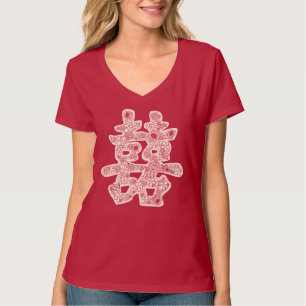 T-shirt Mariage chinois double bonheur papier floral coupé