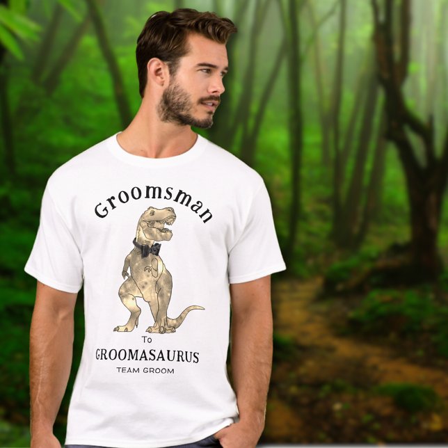 T-shirt Mariage de dinosaure Enterrement de vie de garçon  (Funny dinosaur wedding groomsman to groomasaurus T-shirt T-Rex wearing a bow tie)