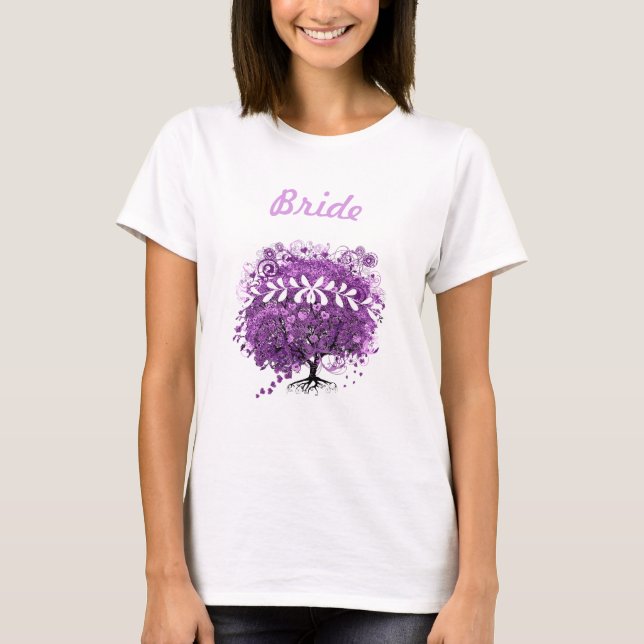 T-shirt Mariage de feuille d'arbre de coeur violet radiant (Devant)