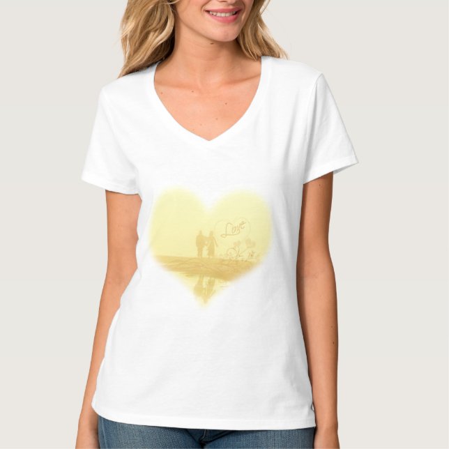 T-shirt Mariage de la plage de Coeur Jaune (Devant)
