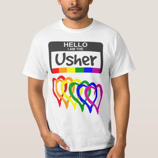 T-shirt Mariage de l'insigne Rainbow Flag Hearts Nom de l' (Devant)