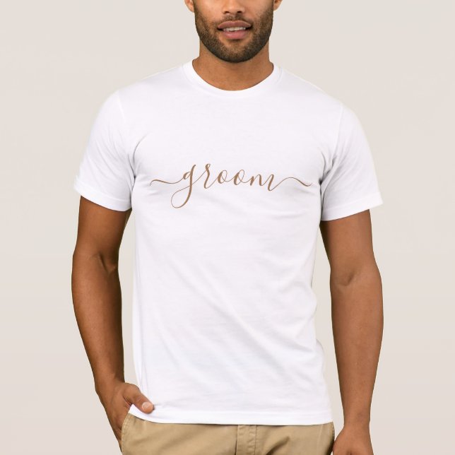 T-shirt Mariage de script moderne Groom Gold (Devant)