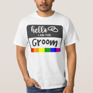 T-shirt Mariage du drapeau arc-en-ciel Bonjour Nom Badge p