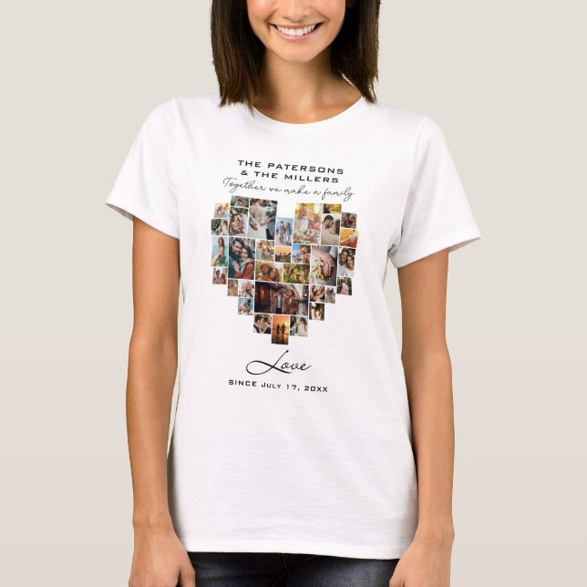T-shirt Mariage Famille Anniversaire Coeur Photo Collage (Devant)