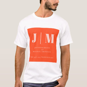 T-shirt Mariage minimaliste orange rose simple monogrammé